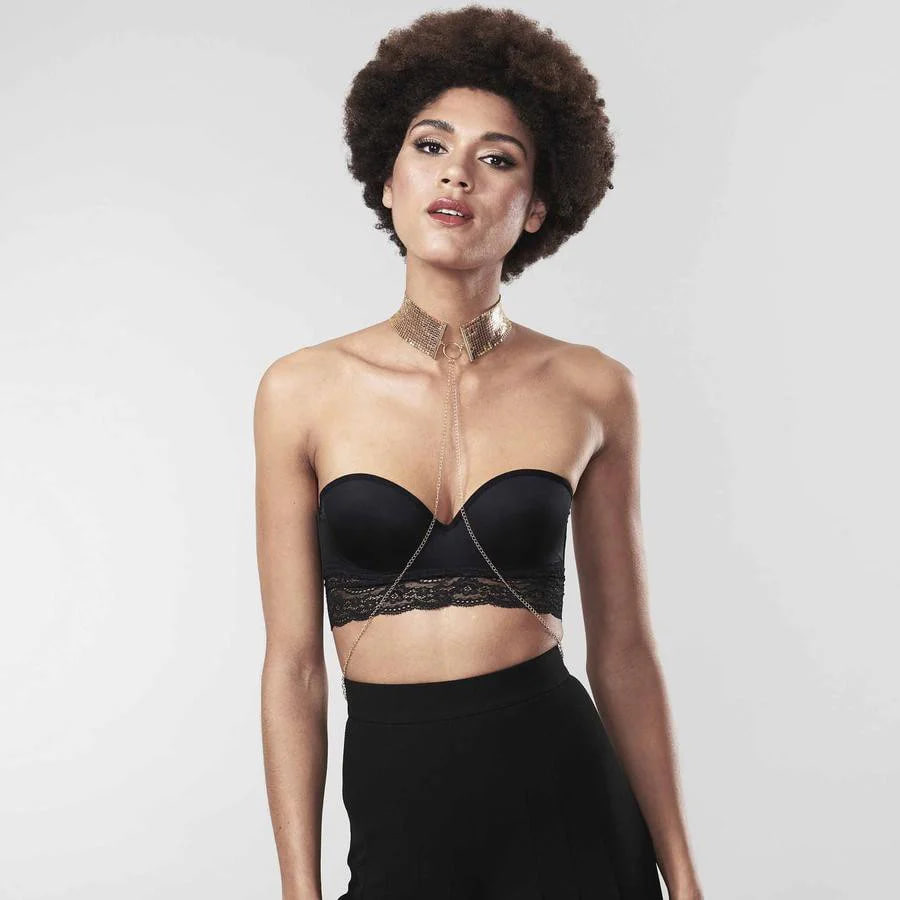 Стильный металлический ошейник-портупея Bijoux Indiscrets Desir Metallique Collar Gold