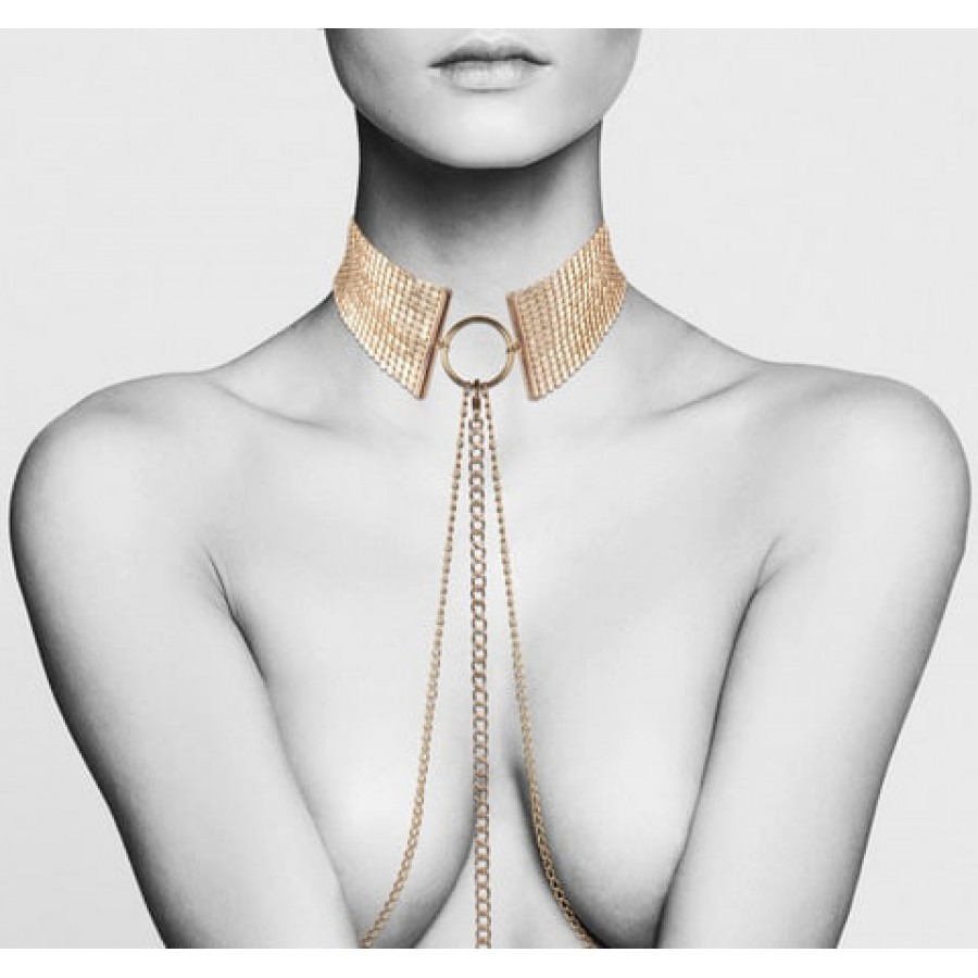 Стильный металлический ошейник-портупея Bijoux Indiscrets Desir Metallique Collar Gold