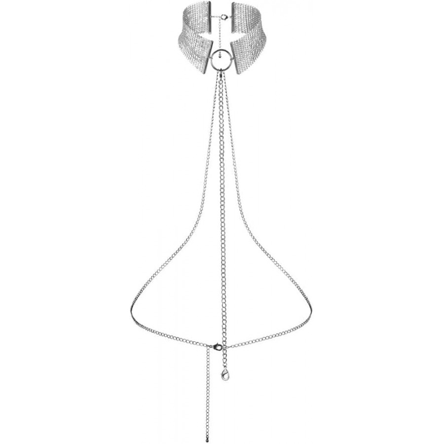 Стильный металлический ошейник-портупея Bijoux Indiscrets Desir Metallique Collar Silver