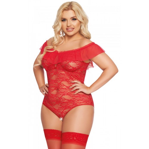 Кружевное боди с доступом SoftLine Kamila XXL Красный