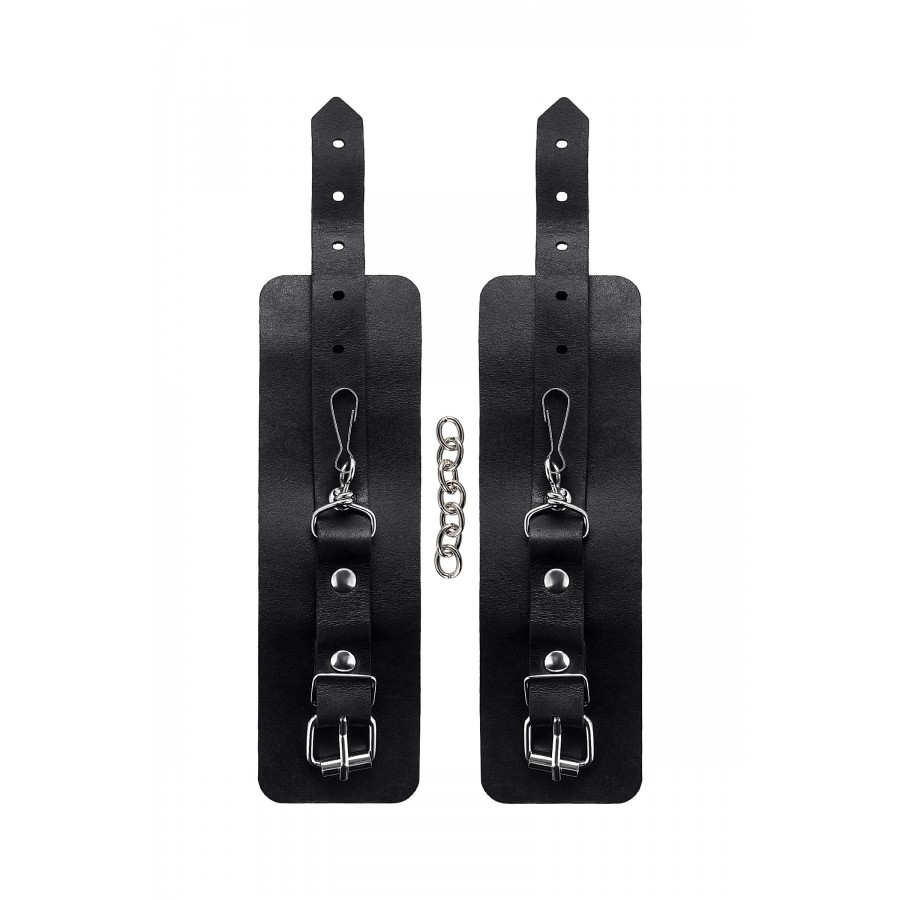 Черные однослойные наручники из натуральной кожи с цепочкой Pekado