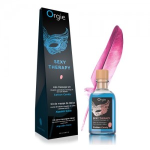 Комплект для съедобных игр Orgie Lips Massage со вкусом сахарной ваты (съедобное масло и перо) 100 мл