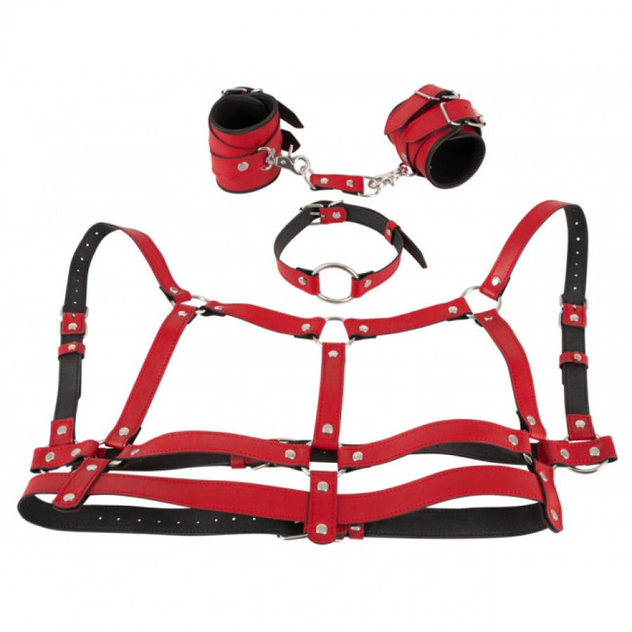 Бондажный набориз 4-х предметов Bad Kitty Harness Set Red