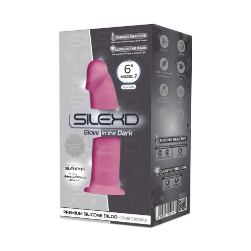 Термоактивный фаллоимитатор светящийся в темноте SileXD MODEL 2 Pink 15 х 3,5 см