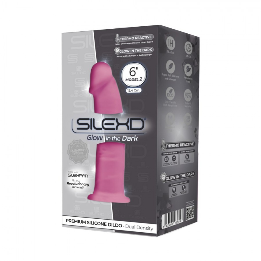 Термоактивный фаллоимитатор светящийся в темноте SileXD MODEL 2 Pink 15 х 3,5 см