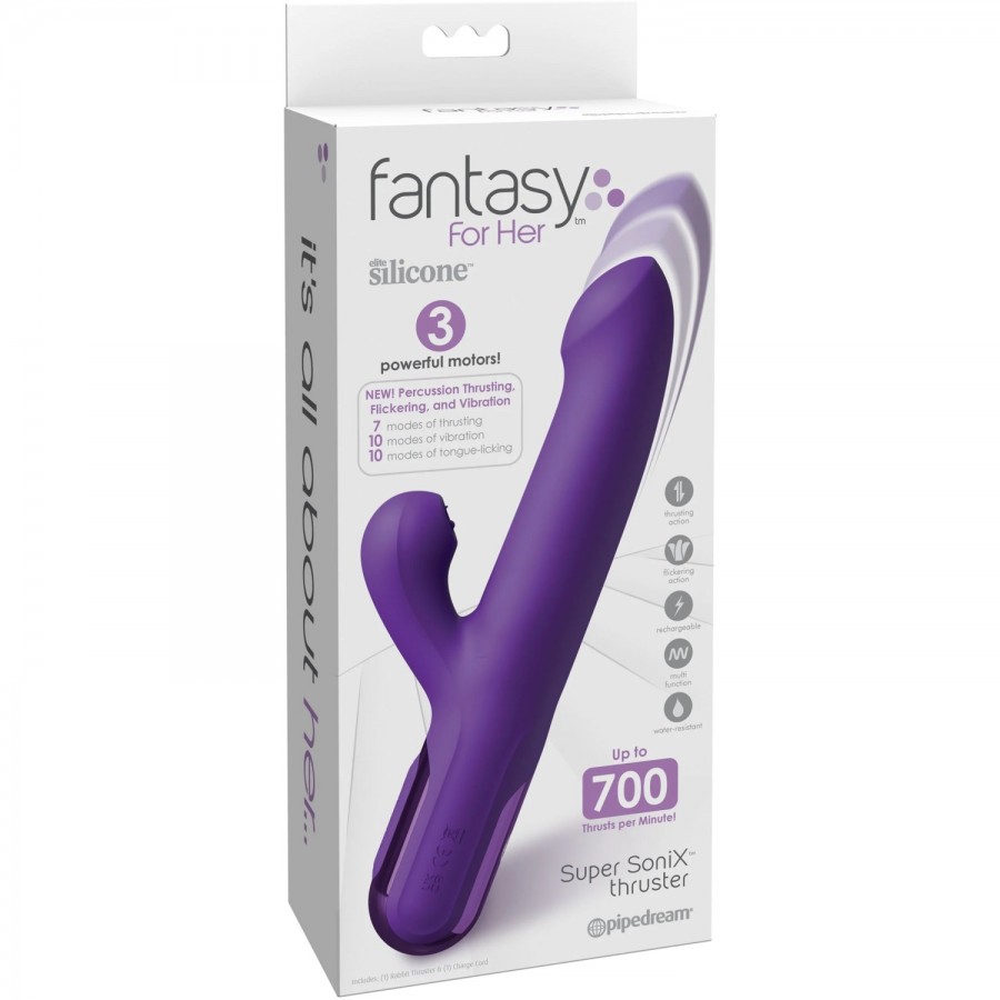 Пульсатор-кролик с вибрацией и подвижными язычками Fantasy For Her Super SoniX Thruster