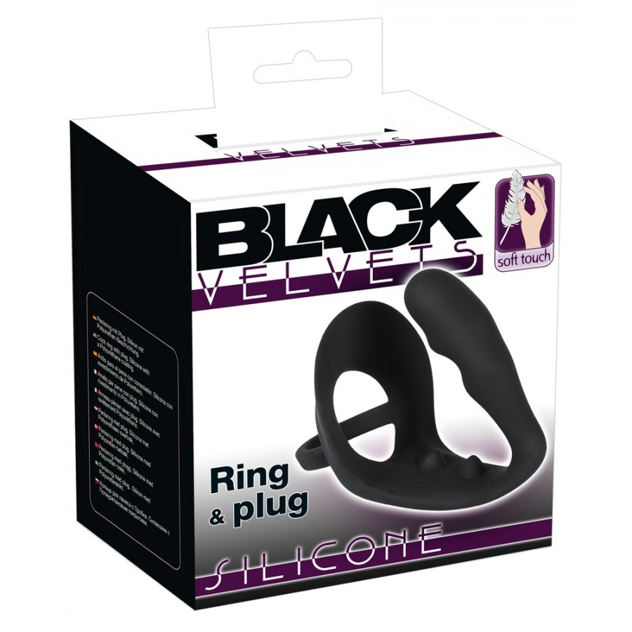 Анальная пробка с кольцом для пениса и мошонки Black Velvets Ring & Plug 5182040000