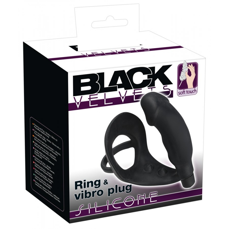 Анальная пробка с кольцом для пениса Black Velvets Ring & Vibro Plug
