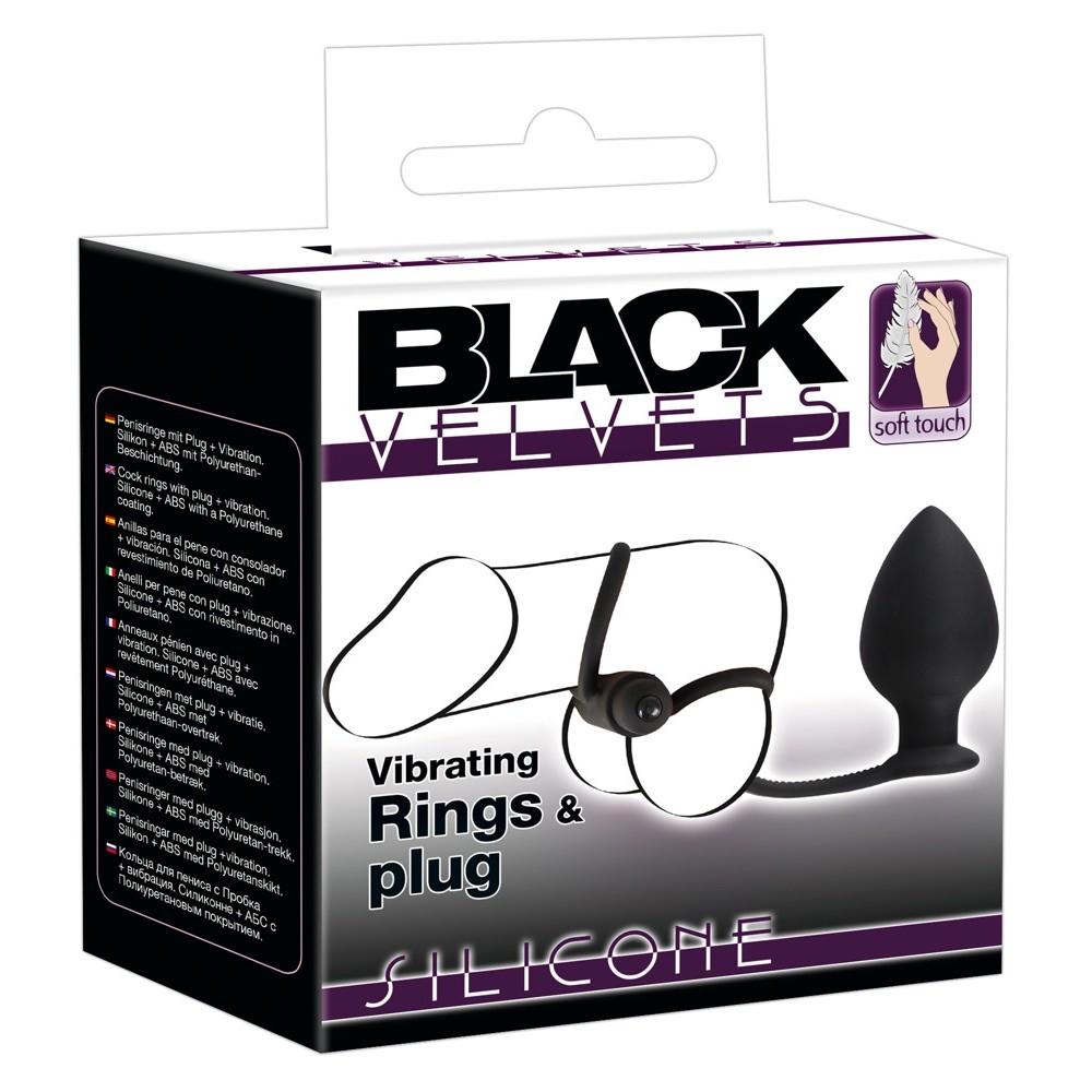 Анальная пробка с кольцом для пениса и мошонки Black Velvets "Vibro Ring + Plug" 5885800000