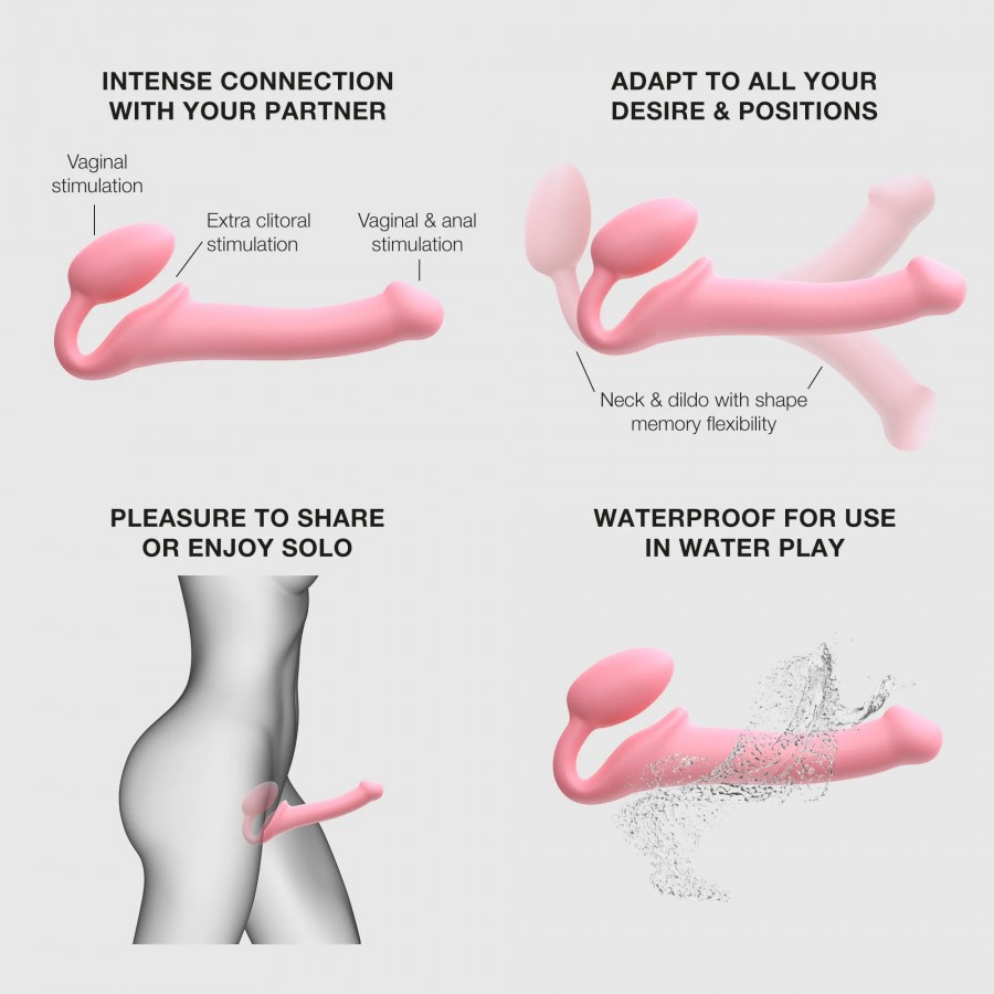 Гибкий безремневой страпон Strap-on-me Semi-Realiste, розовый, M