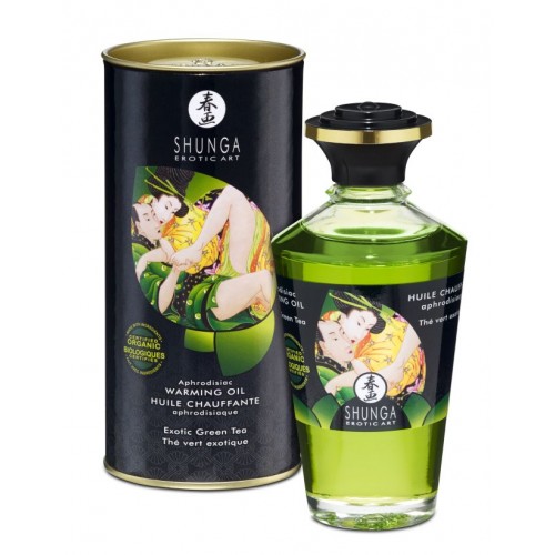 Съедобное массажное масло Shunga Afrodisiac Warming Oil Зеленый чай 100 мл