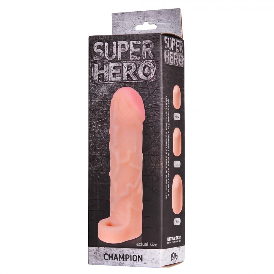 Увеличивающая насадка для пениса SUPER HERO CHAMPION 17,5 см