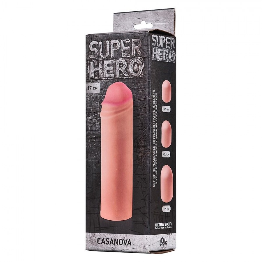 Увеличивающая насадка для пениса SUPER HERO Casanova 18 см 7001-09lola