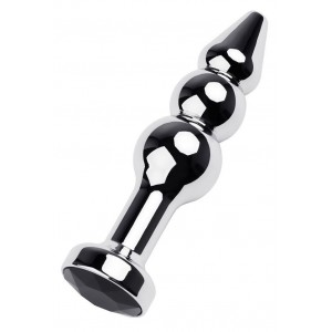 Серебристый анальный стимулятор с черным кристаллом TOYFA METAL 11 см