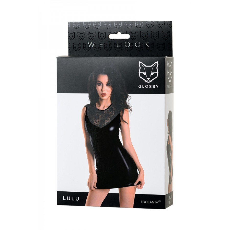 Платье с кружевом Glossy LULU из материала Wetlook, черное, L
