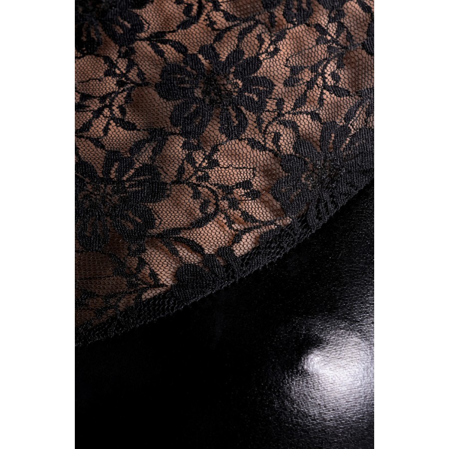 Платье с кружевом Glossy LULU из материала Wetlook, черное, S