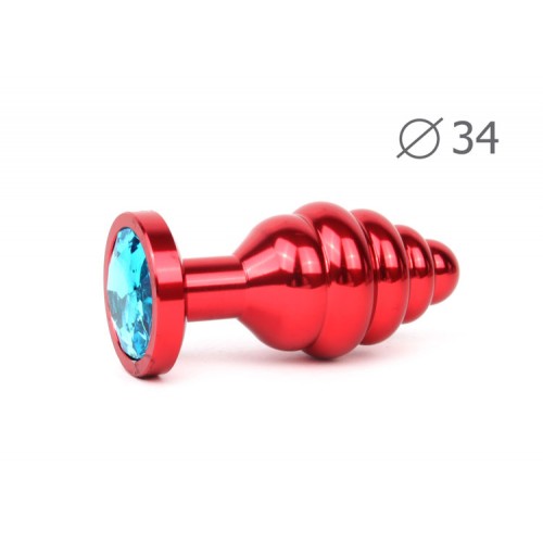 Ребристая анальная пробка Anal Jewelry Plugs Medium Red 8 х 3,4 см