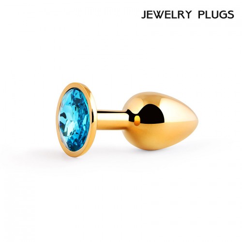 Металлическая анальная пробка Jewelry Plug Small Gold 7 х 2,8 см GS-05 Голубой
