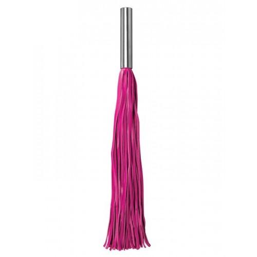 Розовая плётка Leather Whip Metal Long - 49,5 см.