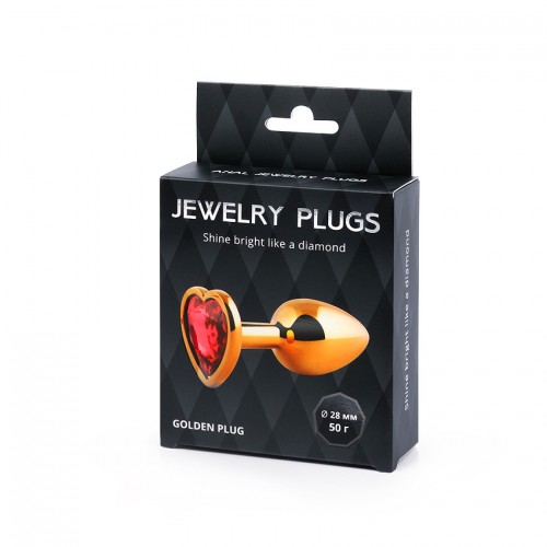 Металлическая анальная пробка Anal Jewelry Heart Gold Small 7 x 2,8 см Красный SCHG-16