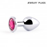 Металлическая анальная пробка Jewelry Plug Medium Silver 8 х 3,4 см SM-14 Рубиновый