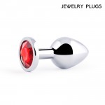 Металлическая анальная пробка Jewelry Plug Medium Silver 8 х 3,4 см SM-16 Красный