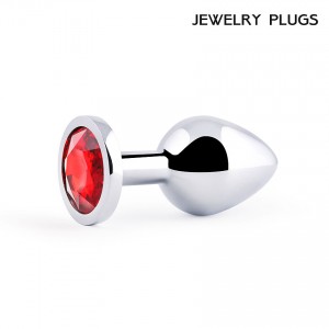 Металлическая анальная пробка Jewelry Plug Medium Silver 8 х 3,4 см SM-16 Красный