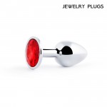 Анальная пробка с кристаллом Jewelry Plug Silver Small 7 х 2,8 см ss-16 Красный