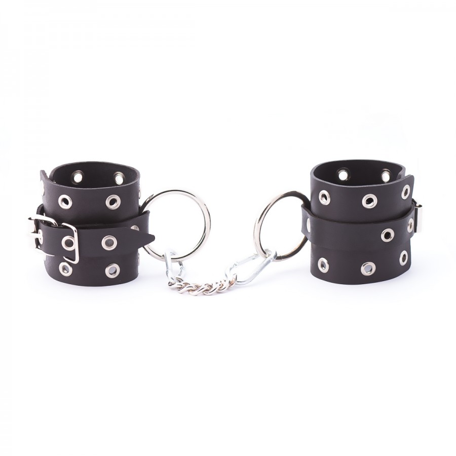 Однослойные наручники из натуральной кожи с люверсами Crazy Handmade