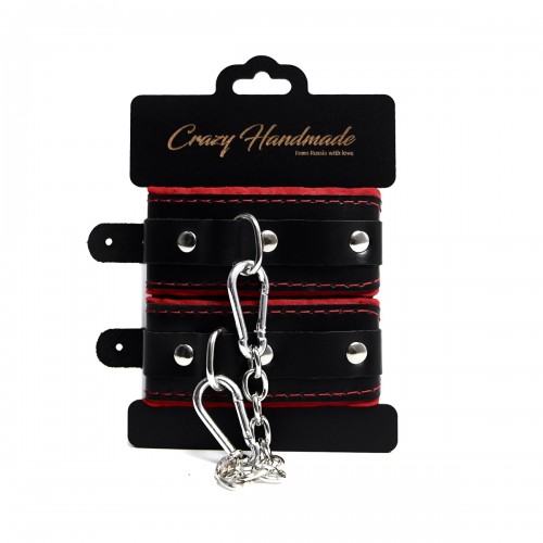 Наручники из натуральной кожи c мягкой красной подкладкой Crazy Handmade CH-24042