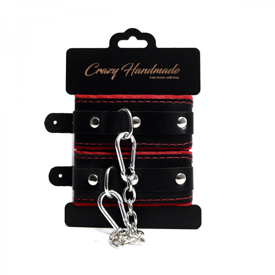 Наручники из натуральной кожи c мягкой красной подкладкой Crazy Handmade CH-24042