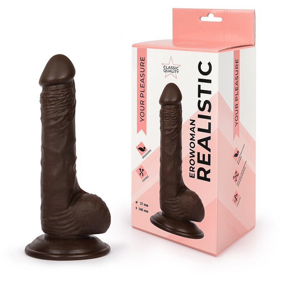 Компактный фаллоимитатор Erowoman Realistic Brown 14 х 3,7 см