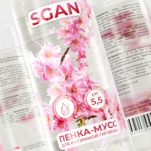 Ультра-мягка пенка-мусс для интимной гигиены SGAN с пребиотическим эффектом, 150 мл