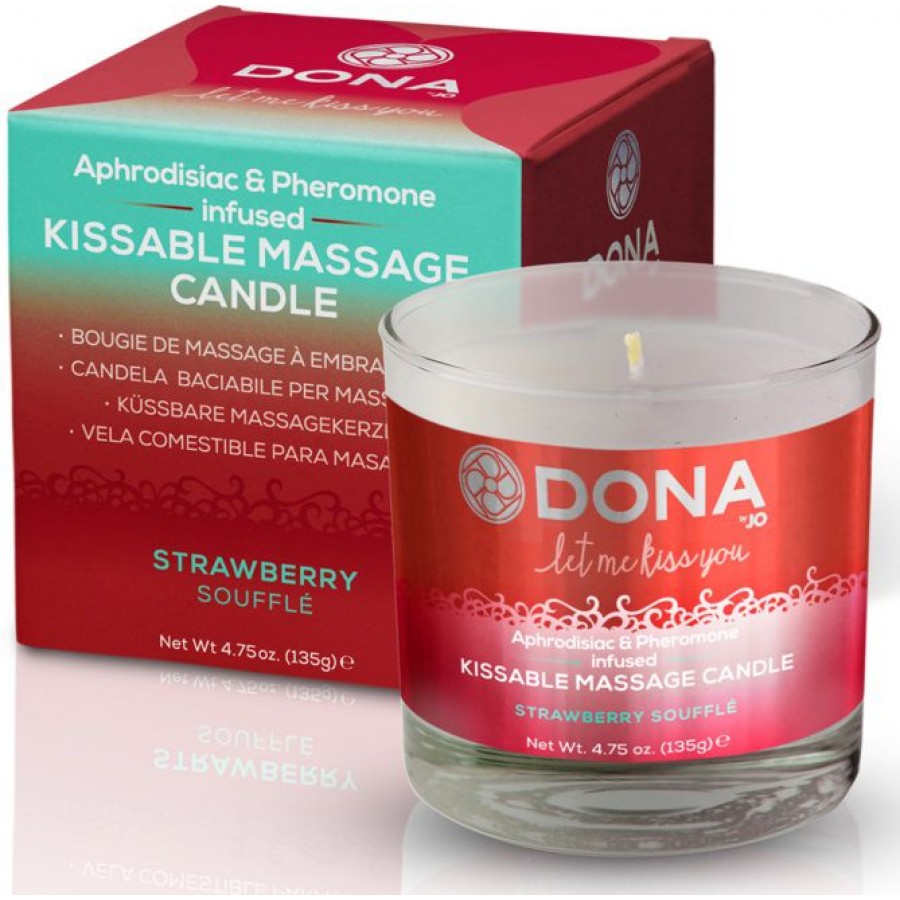 Массажная свеча DONA Strawberry Souffle с ароматом клубничного суфле - 135 гр.