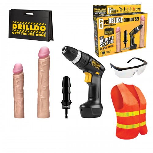 Набор секс-игрушек DRILLDO DELUXE SET с двумя фаллоимитаторами, 7 предметов	