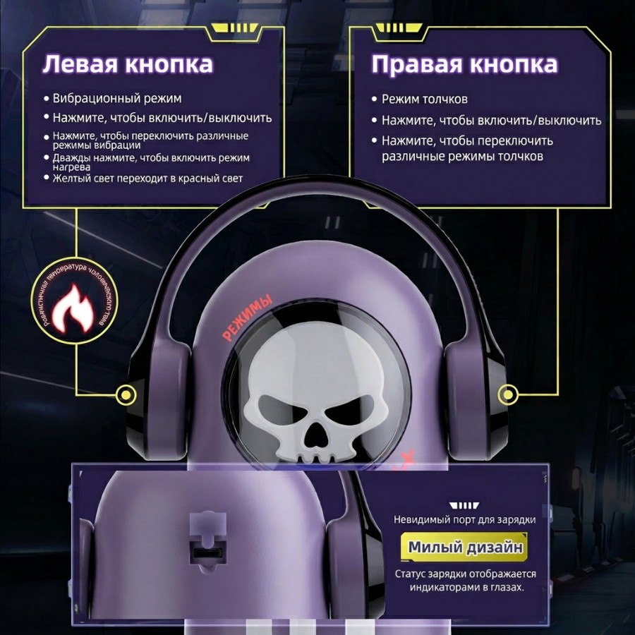 Мастурбатор с фрикциями, всасыванием, нагревом и приложением BeYourLover MOMONII Skull Men