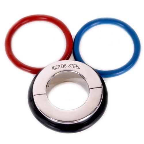 Серебристая утяжка на мошонку с 3 кольцами в комплекте Kiotos Steel Ball Stretcher