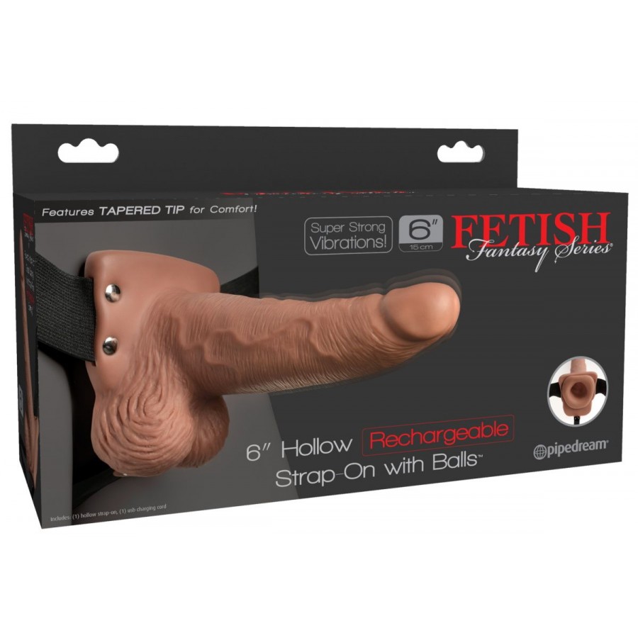 Перезаряжаемый фаллопротез с вибрацией 6" Hollow Rechargeable Strap-On Remote 17,5 см.