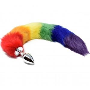 Анальная пробка с радужным хвостом Rainbow Tail 2,7 см