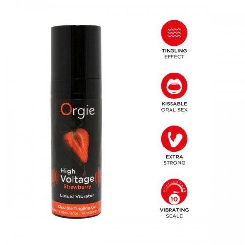 Мощный жидкий вибратор Orgie High Voltage Strawberry со вкусом клубники, 15 мл
