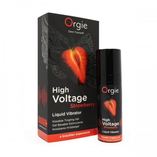 Мощный жидкий вибратор Orgie High Voltage Strawberry со вкусом клубники, 15 мл