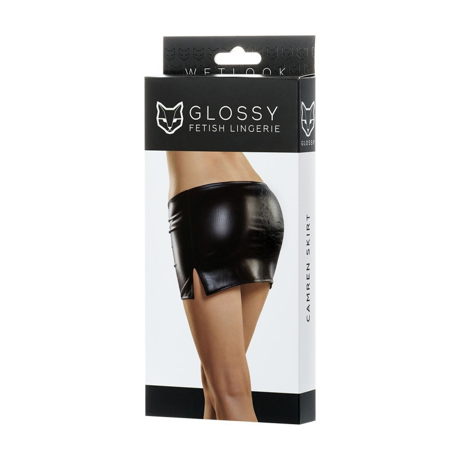 Мини-юбка Glossy CAMREN из материала Wetlook, черный, S