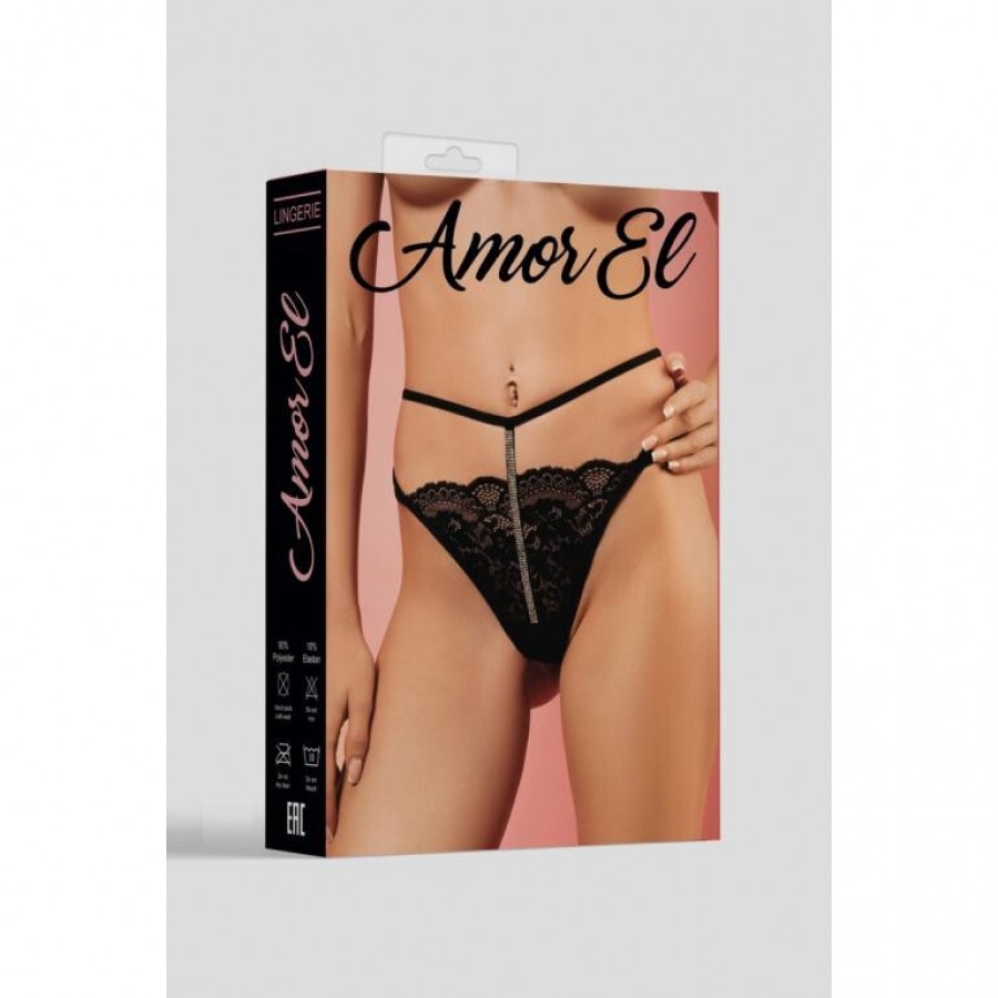 Трусики-стринги с декоративным элементом и кристаллами AME-6122BLK-M